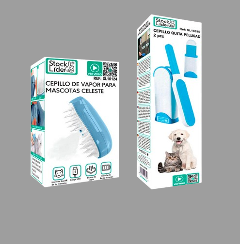 PACK CEPILLO MASCOTAS CELESTE Y CEPILLO QUITAPELUSAS